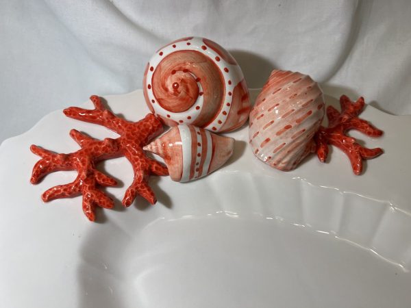 Grote diepe ovale schaal rood koraal